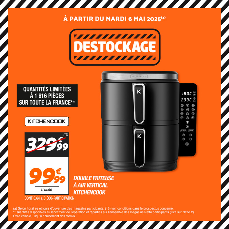 Double friteuse à air vertical Kitchencook chez Netto