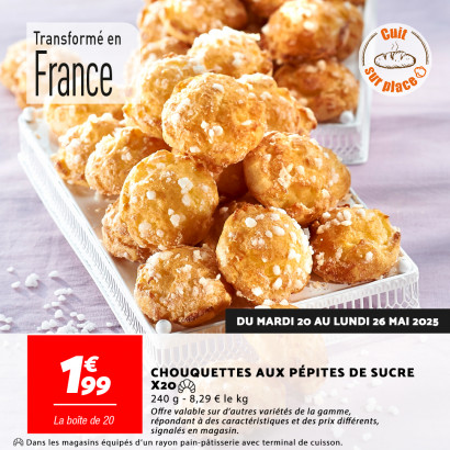 Chouquettes aux pépites de sucre X20 Chouquettes aux pépites de sucre X20 chez Netto