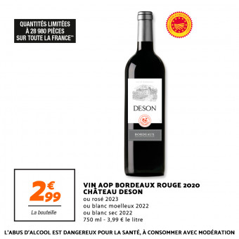 Vin AOP bordeaux rouge 2020 Chateau Deson chez Netto
