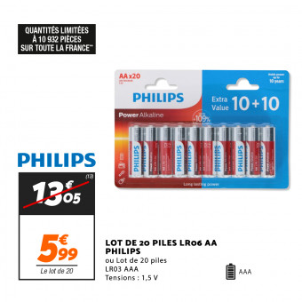 Lot de 20 piles lr06 aa - PHILIPS chez Netto